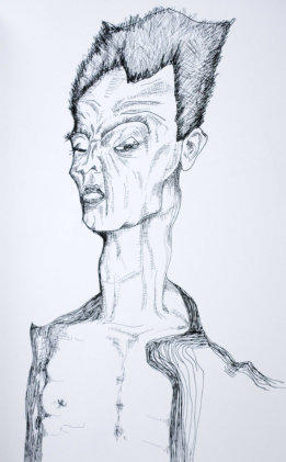 variation nach egon schiele, tuschezeichnung